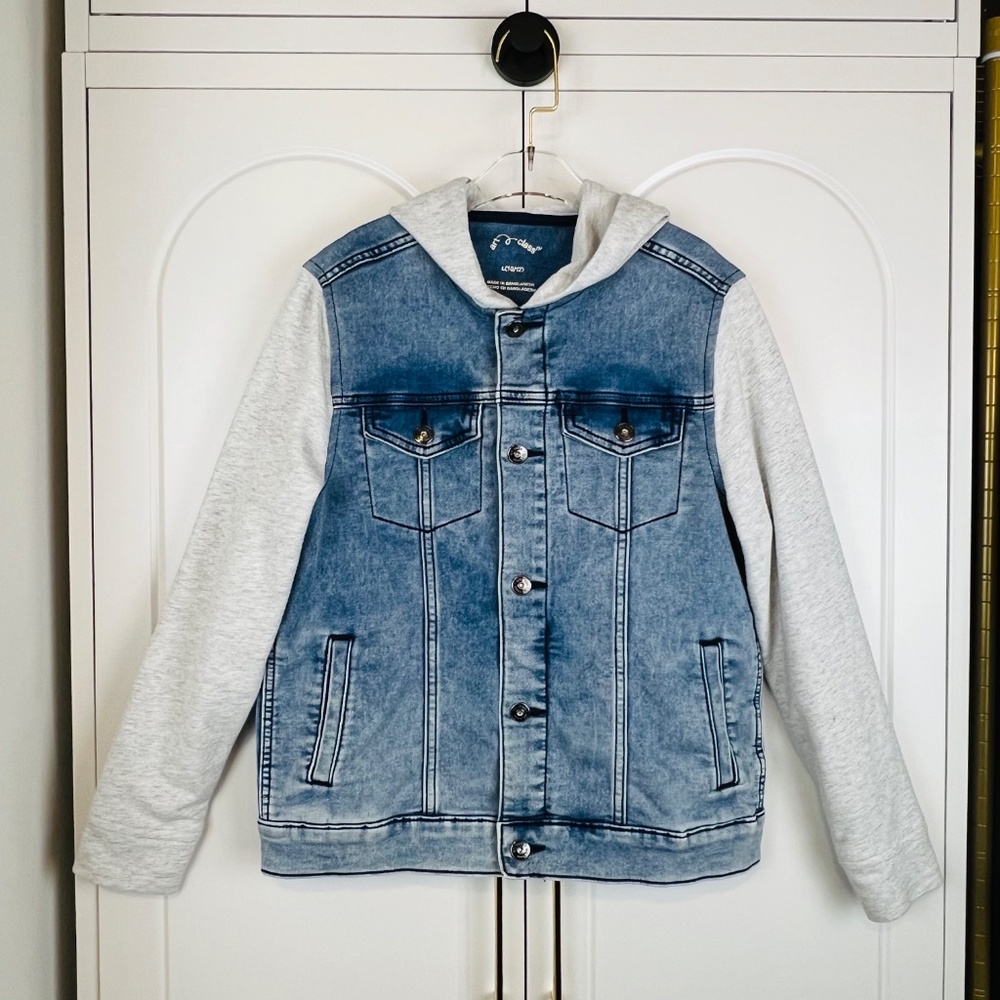 Art Class Boy's Knit Blue and Gray Knit Hoodie Jacket